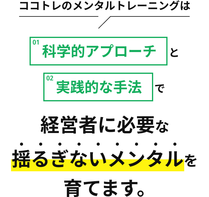 ココトレのメンタルトレーニングは科学的アプローチと実践的な手法で経営者に必要な揺るぎないメンタルを育てます。